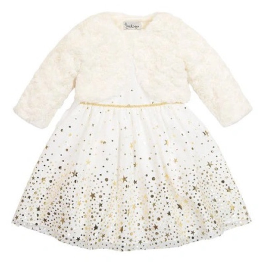 Peppa and Julie Metallic gold and white star dress- 3 piece set. Size 18 months